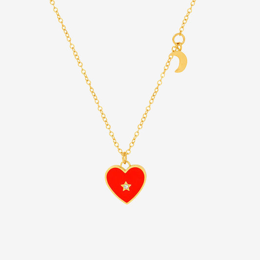 Red Heart With Central Diamond Necklace