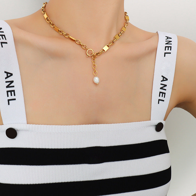 Locker Style Chain With Pearl Pendant Necklace